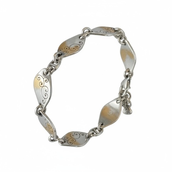 Brighton Jewelry - Brighton Contempo Silver Gold Swirl Link Bracelet Heart Charm Mixed Metal